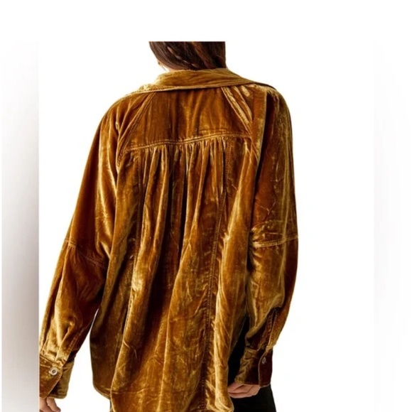 Gold Crushed Velvet Button Down - Picture 5 of 9